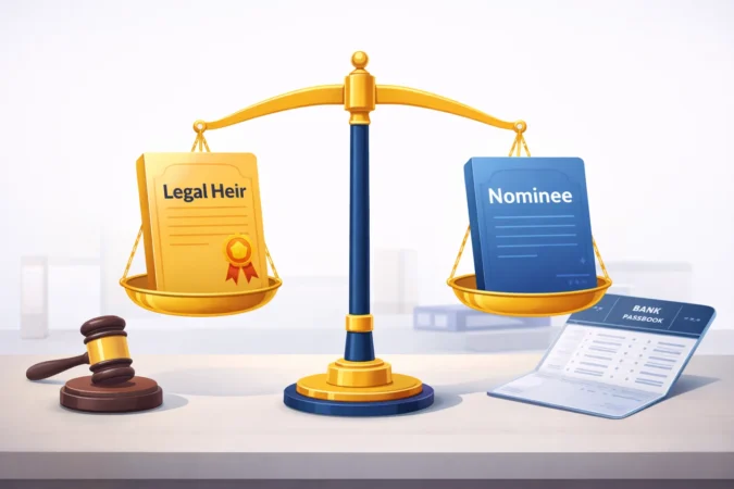 Nominee vs Legal Heir comparison illustrating legal rights in Indian banking and insurance law.