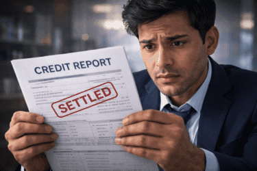 CIBIL report with settled status stamp causing loan rejection.