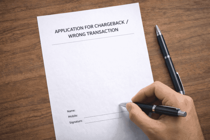 Application format for wrong bank transaction reversal in Hindi and English.