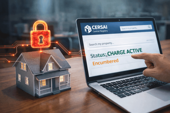 CERSAI online portal showing active charge on property after home loan repayment.